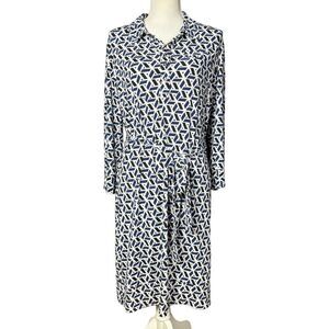 Donna Morgan Midi Dress Size 14 Tie Belt Artsy Geometric Blue Corpcore Office